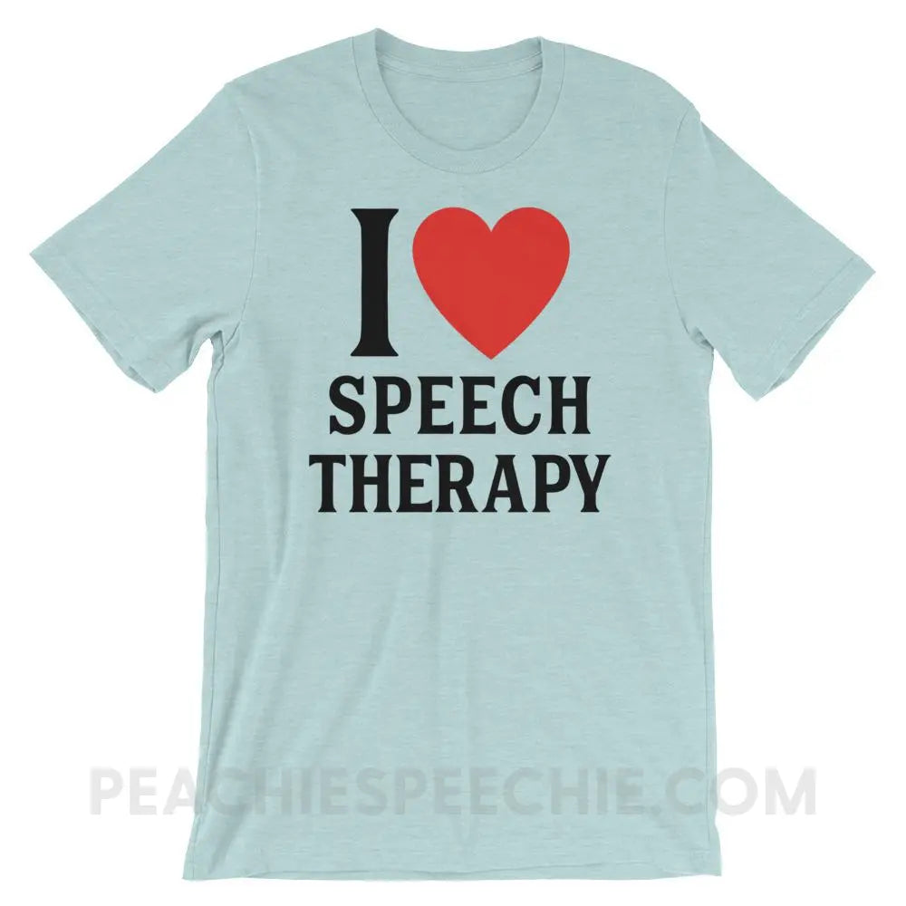 I Heart Speech Premium Soft Tee - Heather Prism Ice Blue / XS - T-Shirts & Tops peachiespeechie.com