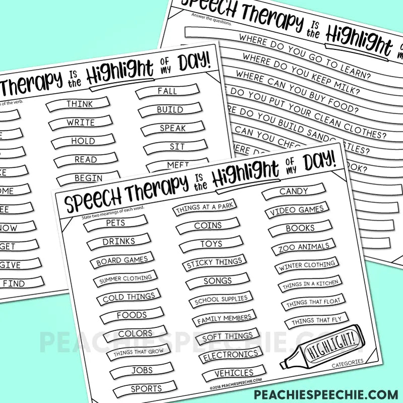 Highlighter Speech and Language - Materials peachiespeechie.com