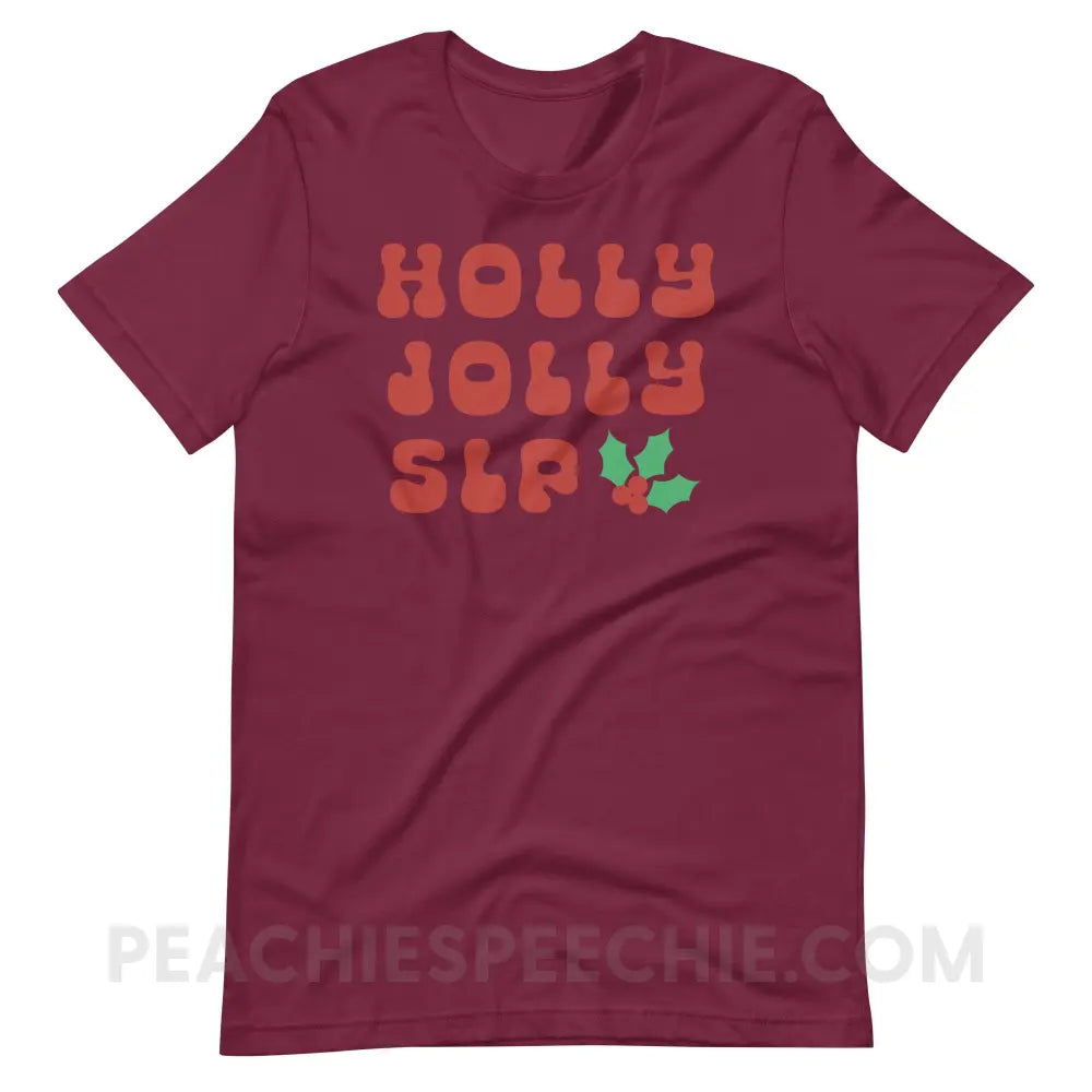 Holly Jolly SLP Premium Soft Tee - Maroon / S - T-Shirt peachiespeechie.com