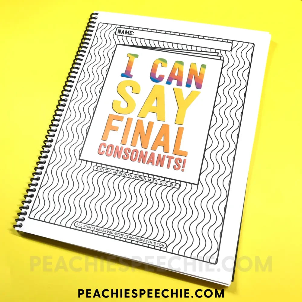 I Can Say Final Consonants: Speech Therapy Workbook - Materials peachiespeechie.com