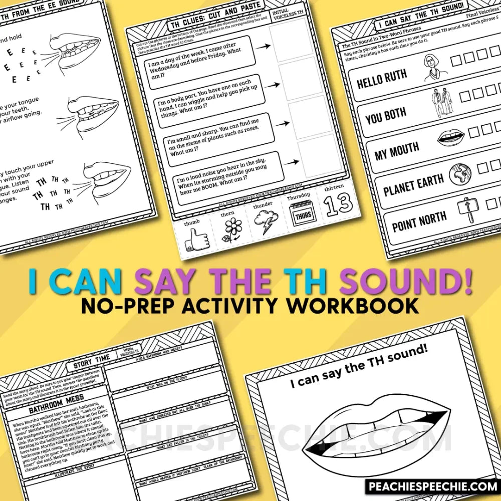 I Can Say the TH Sound: Speech Therapy Articulation Workbook - Materials peachiespeechie.com