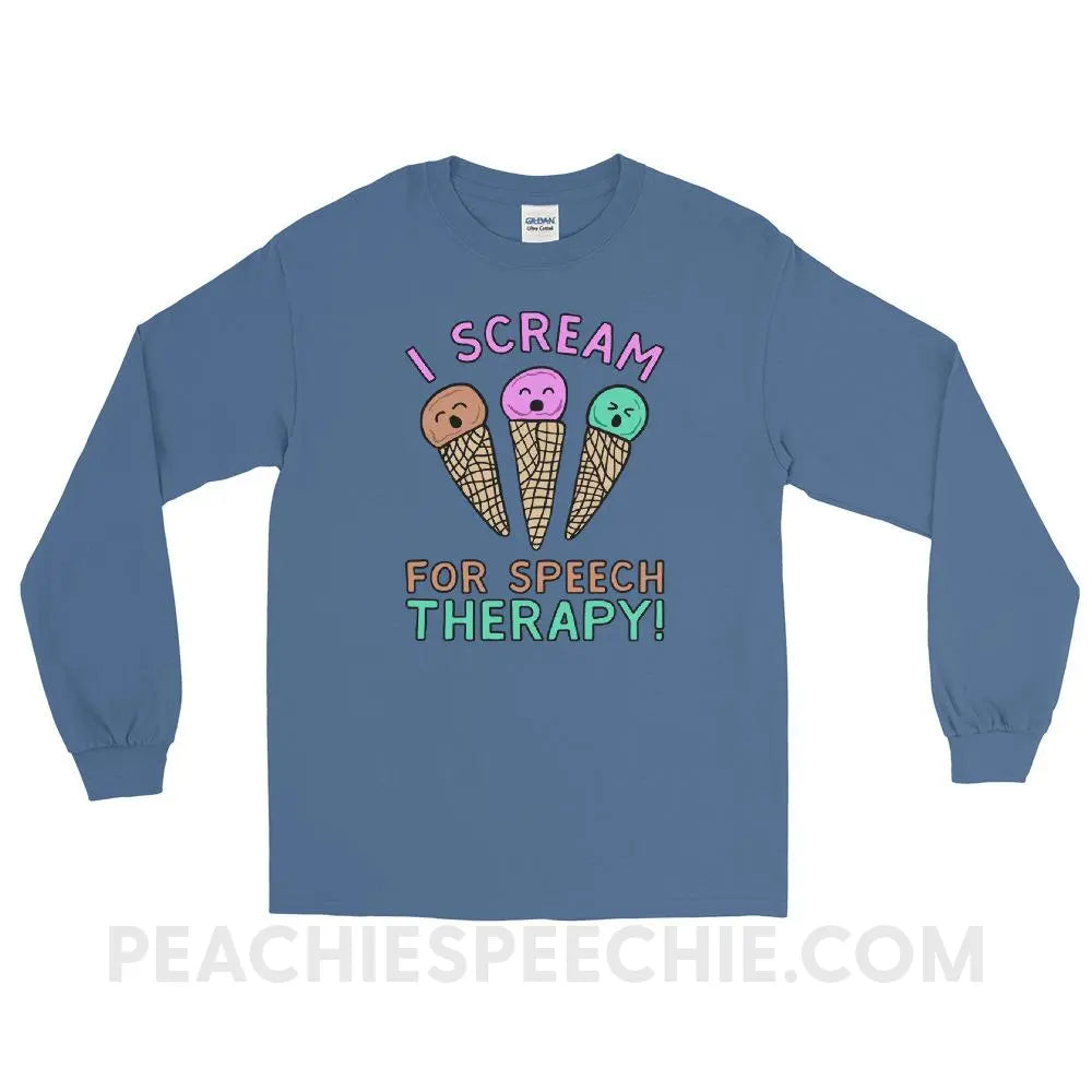 I Scream for Speech Long Sleeve Tee - Indigo Blue / S - T-Shirts & Tops peachiespeechie.com