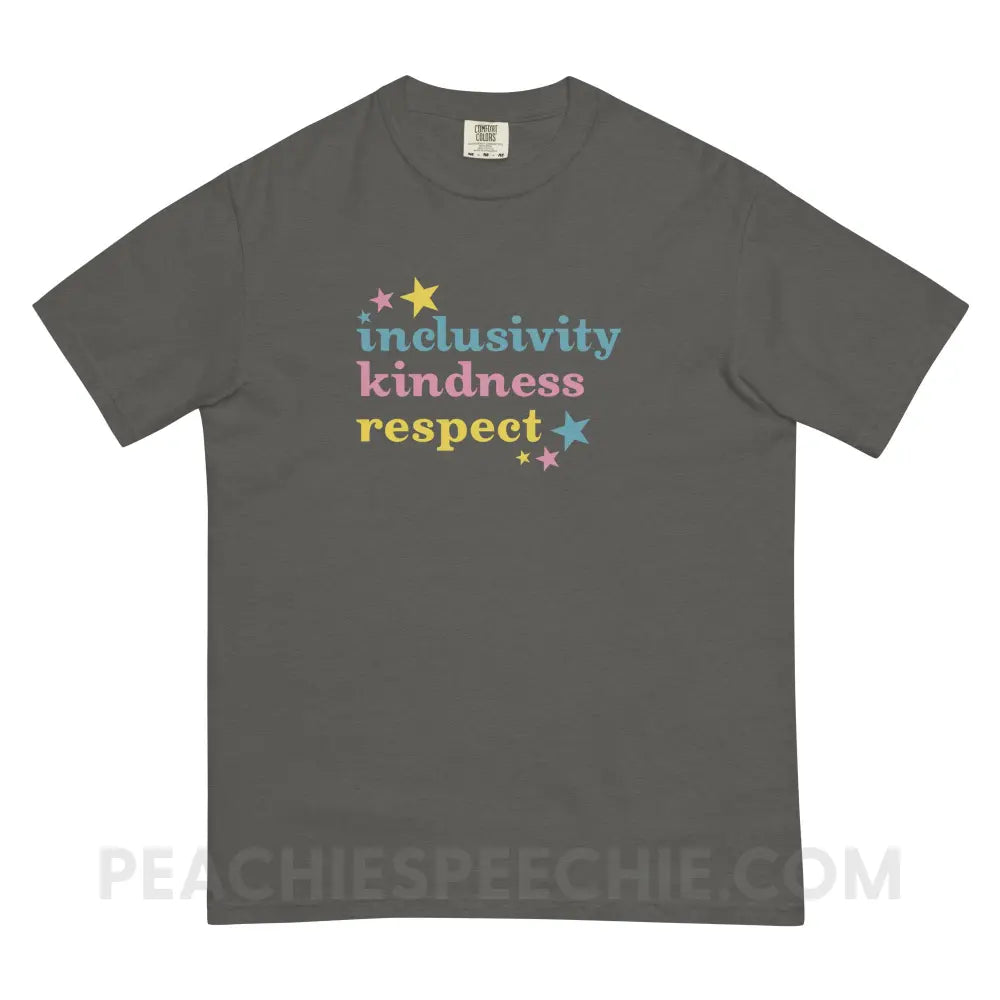 Inclusivity Kindness Respect Comfort Colors Tee - Pepper / S - T-Shirt peachiespeechie.com