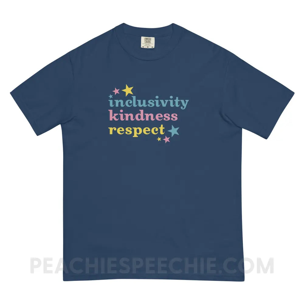 Inclusivity Kindness Respect Comfort Colors Tee - True Navy / S - T-Shirt peachiespeechie.com