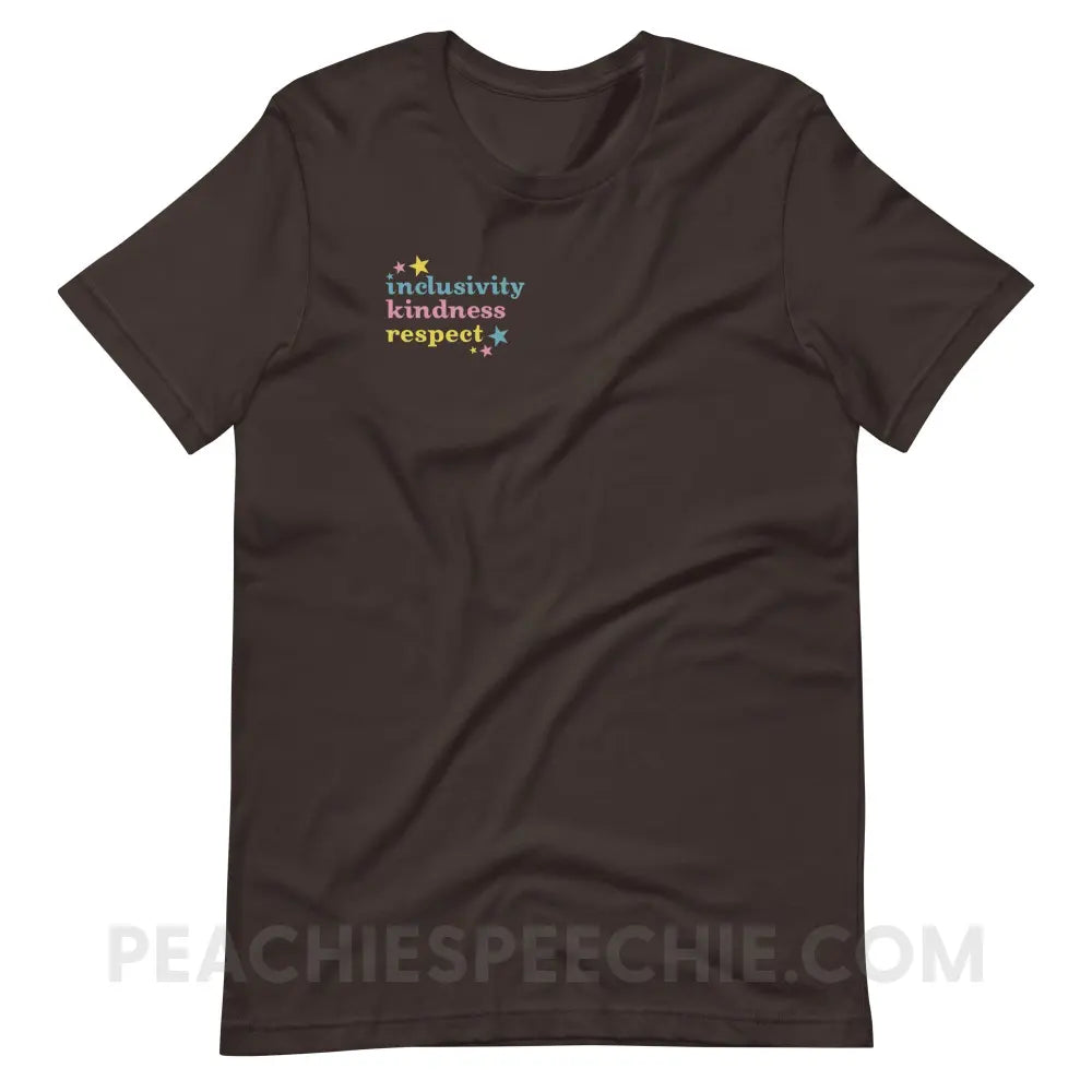 Inclusivity Kindness Respect Premium Soft Tee - Brown / S - T-Shirt peachiespeechie.com