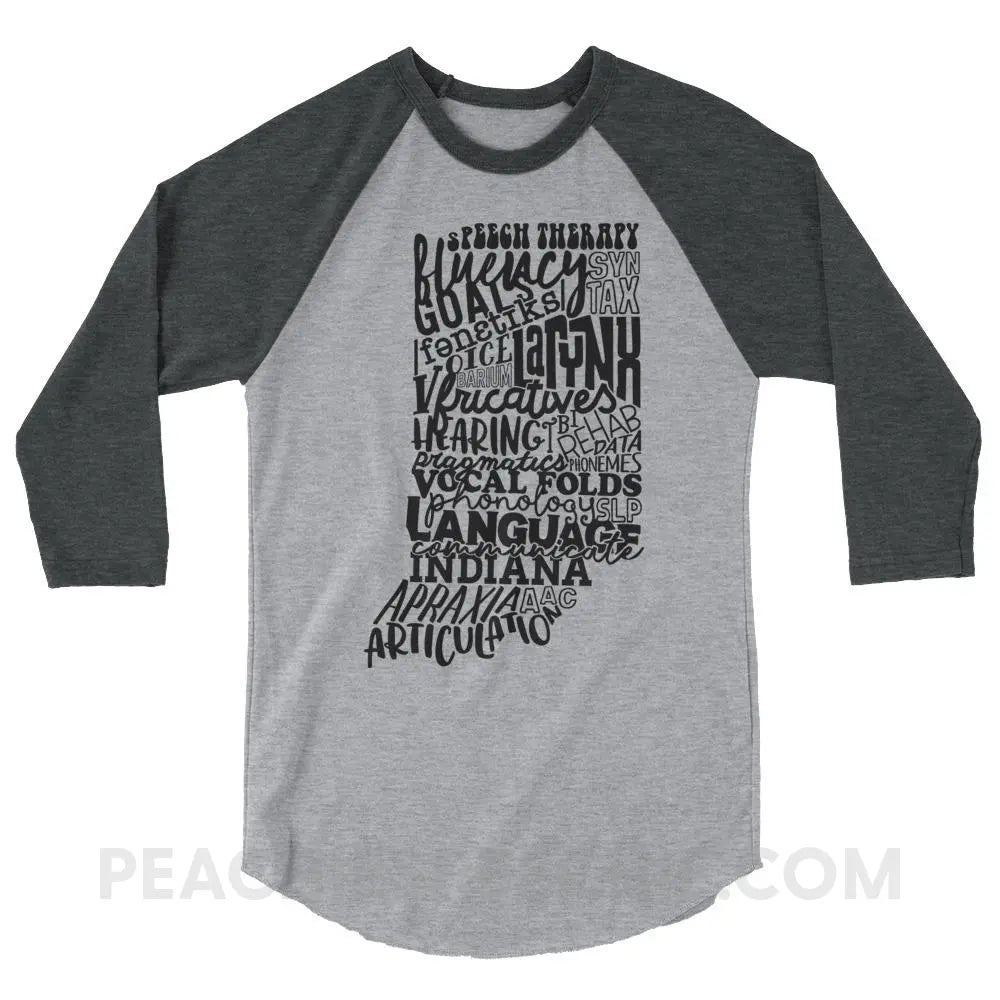 Indiana SLP Baseball Tee - Heather Grey/Heather Charcoal / XS - peachiespeechie.com