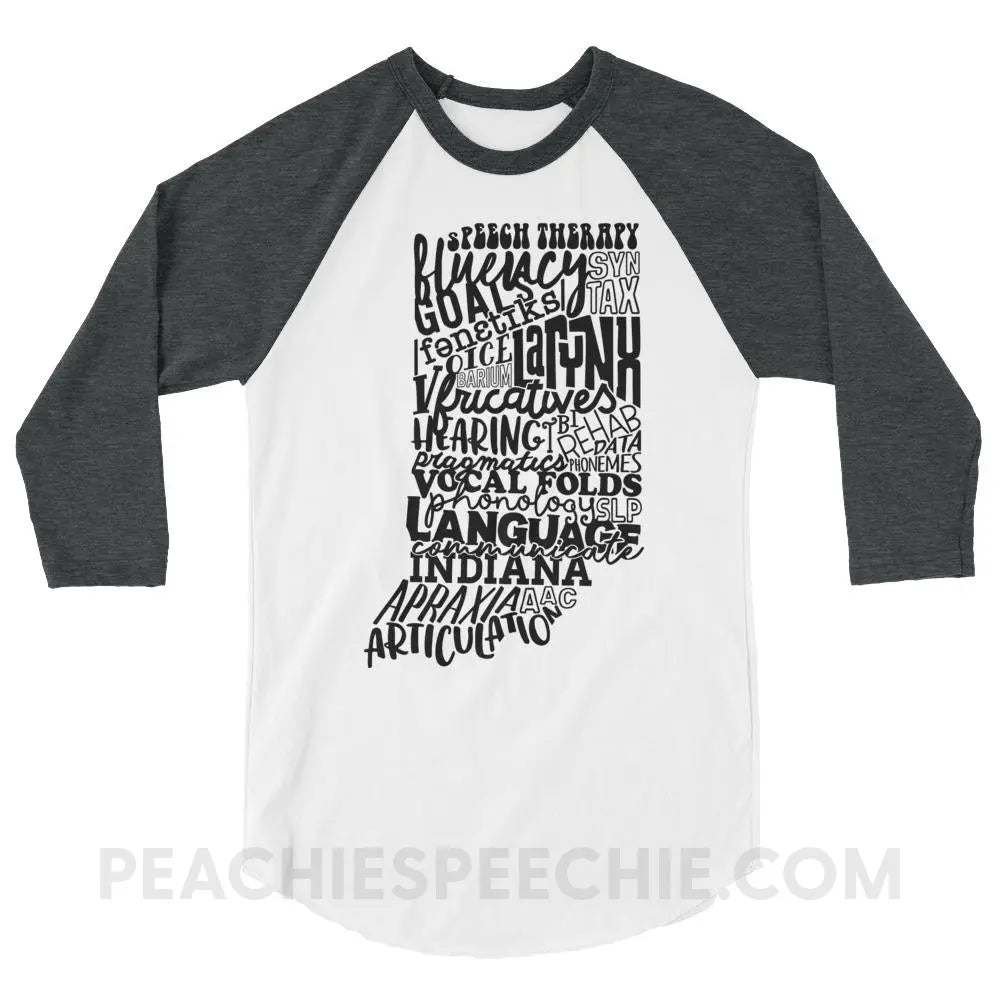 Indiana SLP Baseball Tee - White/Heather Charcoal / XS - peachiespeechie.com