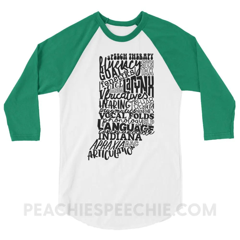 Indiana SLP Baseball Tee - White/Kelly / XS - peachiespeechie.com