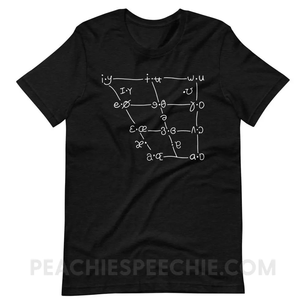 IPA Vowel Chart Premium Soft Tee - Black Heather / XS - T-Shirts & Tops peachiespeechie.com