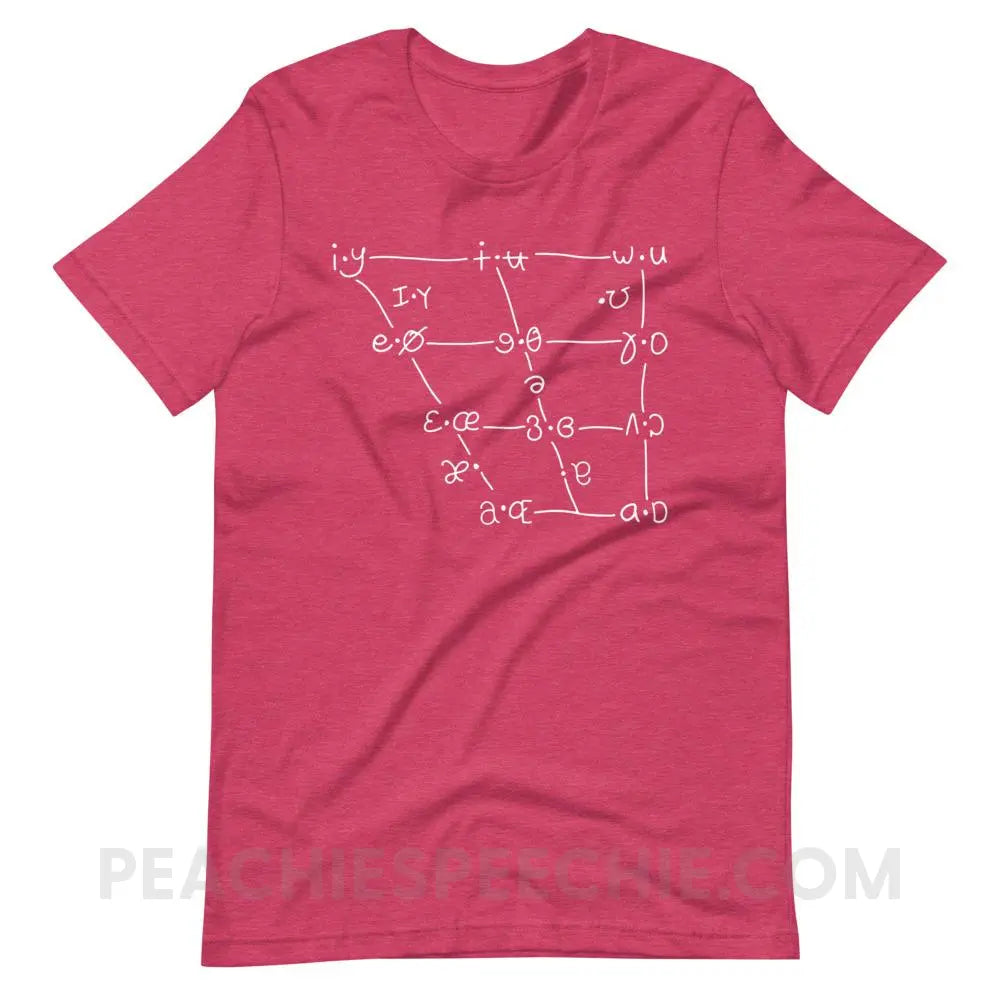 IPA Vowel Chart Premium Soft Tee - Heather Raspberry / S - T-Shirts & Tops peachiespeechie.com