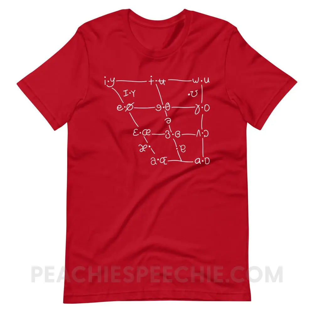 IPA Vowel Chart Premium Soft Tee - Red / S - T-Shirts & Tops peachiespeechie.com