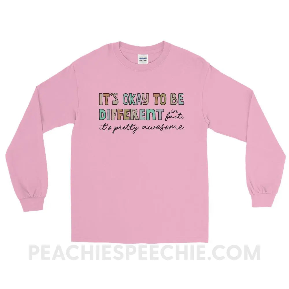 It’s Okay To Be Different Long Sleeve Tee - Light Pink / S - peachiespeechie.com