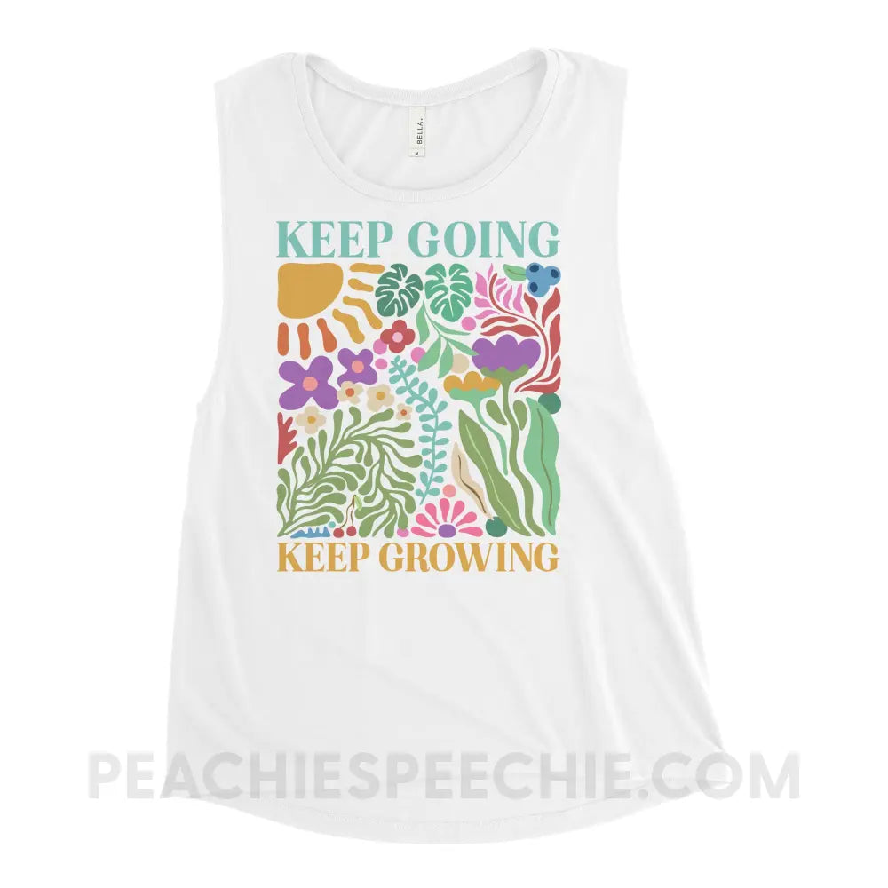 Keep Going Growing Women’s Muscle Tank - White / S - peachiespeechie.com