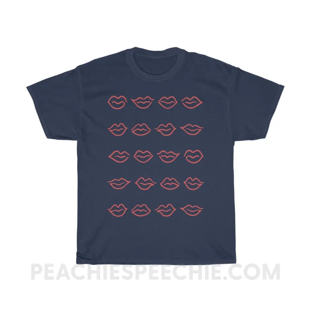 Lips Basic Tee - Navy / S - T-Shirts & Tops peachiespeechie.com