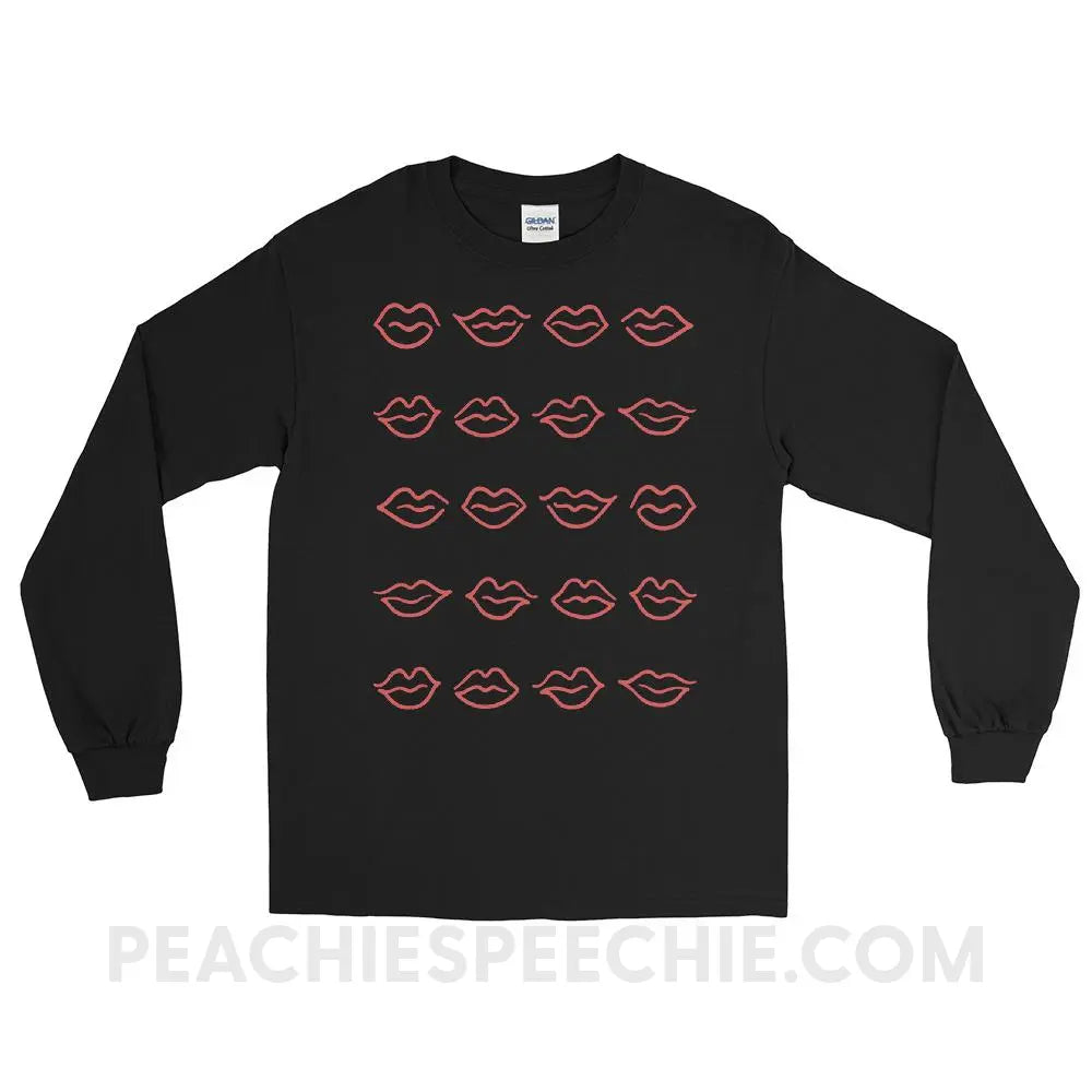 Lips Long Sleeve Tee - Black / S - T-Shirts & Tops peachiespeechie.com