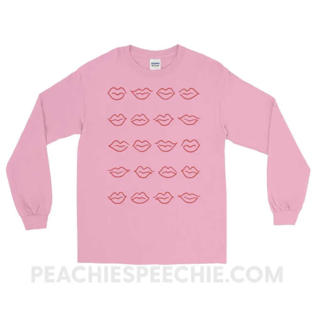 Lips Long Sleeve Tee - Light Pink / S - T-Shirts & Tops peachiespeechie.com