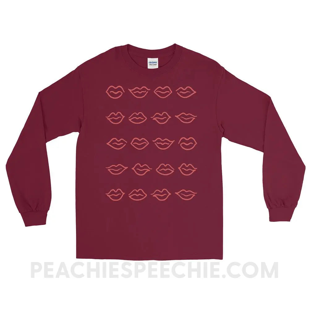 Lips Long Sleeve Tee - Maroon / S - T-Shirts & Tops peachiespeechie.com