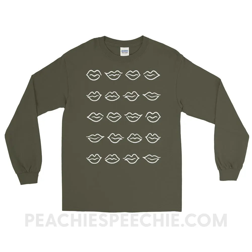 Lips Long Sleeve Tee - Military Green / S - T-Shirts & Tops peachiespeechie.com