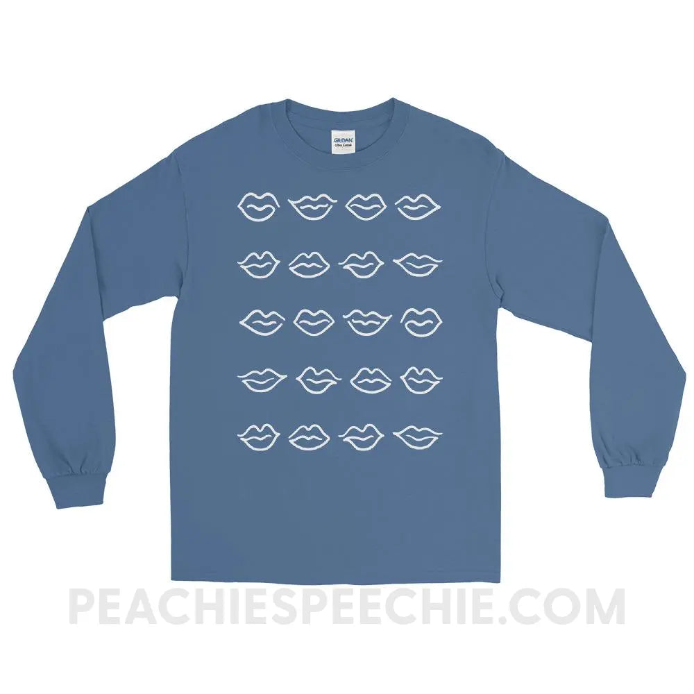 Lips Long Sleeve Tee - Indigo Blue / S - T-Shirts & Tops peachiespeechie.com