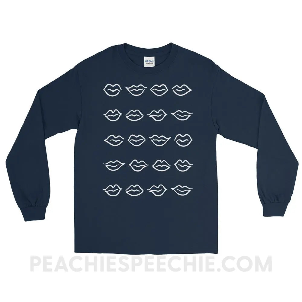 Lips Long Sleeve Tee - Navy / S - T-Shirts & Tops peachiespeechie.com