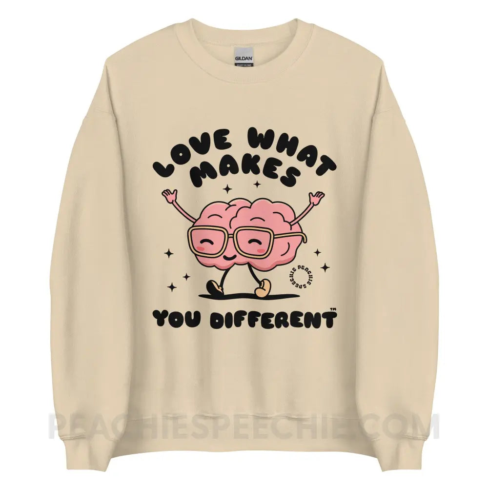 Love What Makes You Different™ Brain Character Classic Sweatshirt - Sand / S peachiespeechie.com