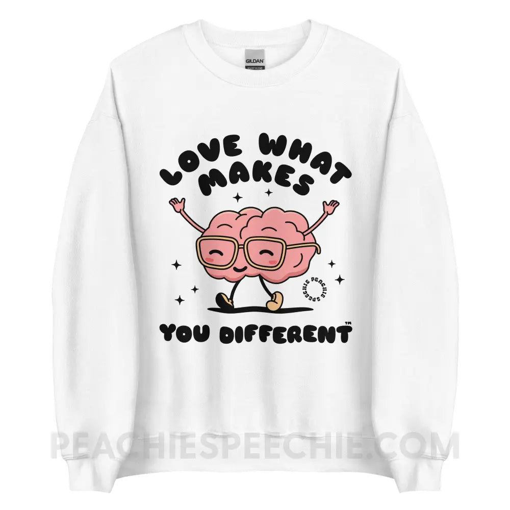 Love What Makes You Different™ Brain Character Classic Sweatshirt - White / S peachiespeechie.com