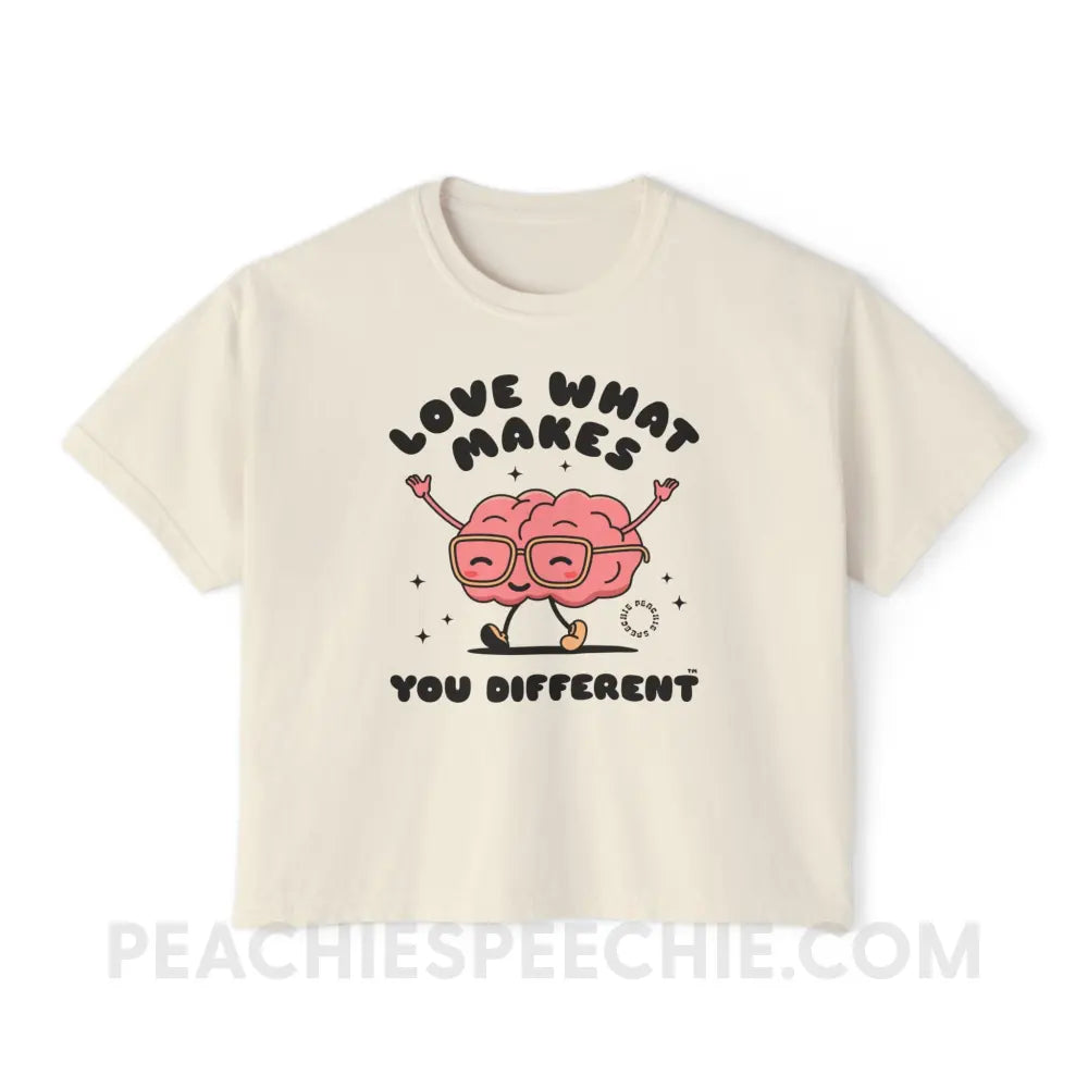 Love What Makes You Different Brain Character Comfort Colors Boxy Tee - Ivory / S - T-Shirt peachiespeechie.com