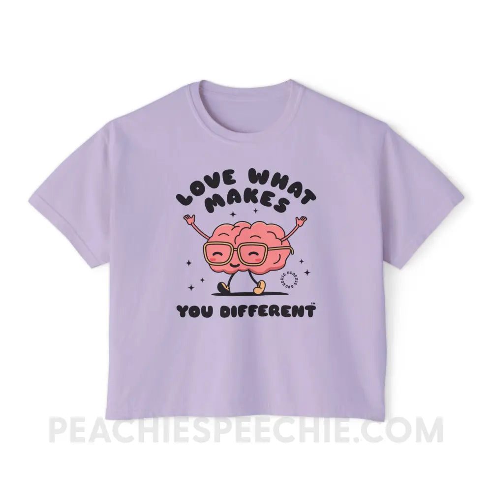 Love What Makes You Different Brain Character Comfort Colors Boxy Tee - Orchid / S - T-Shirt peachiespeechie.com