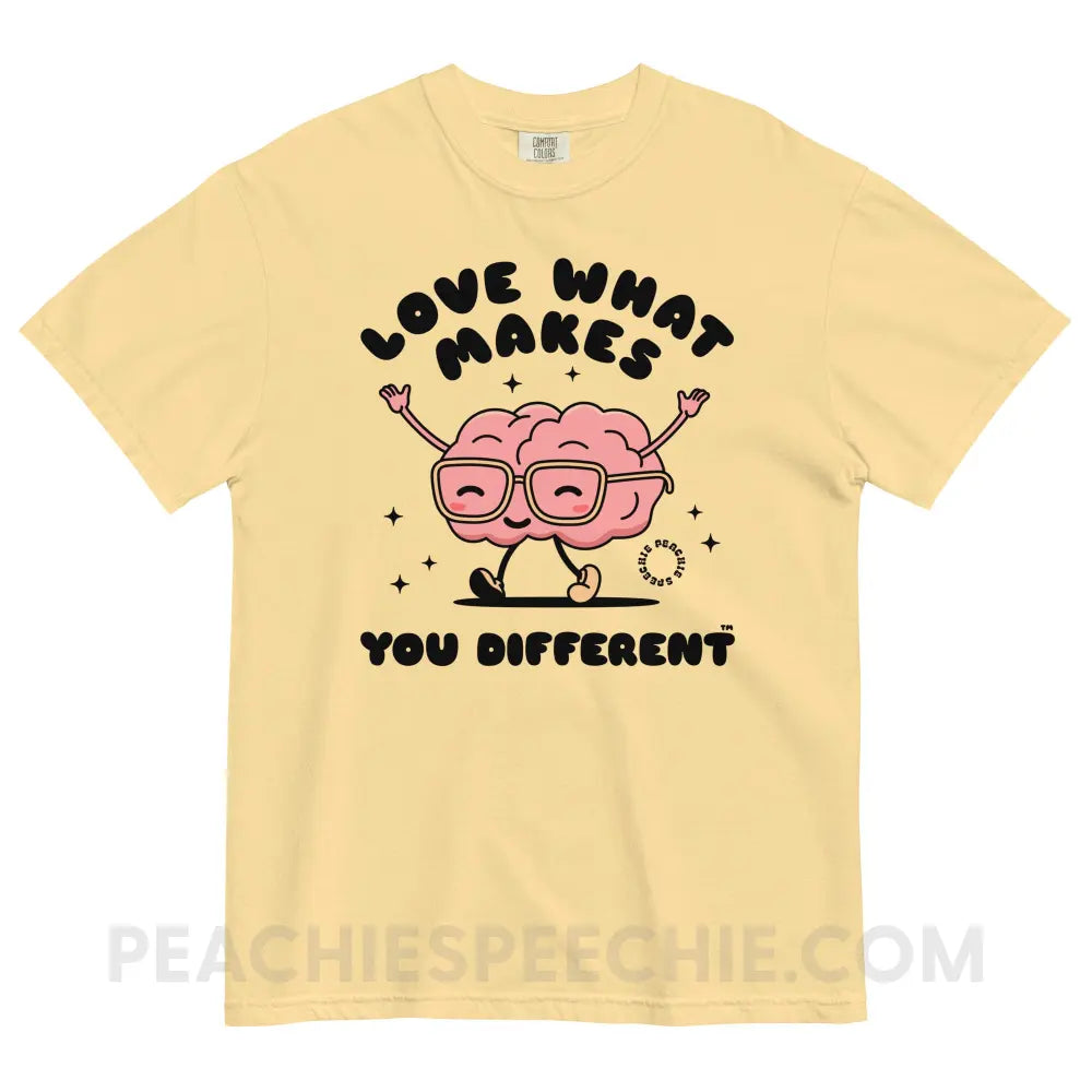 Love What Makes You Different™ Brain Character Comfort Colors Tee - Butter / S - peachiespeechie.com