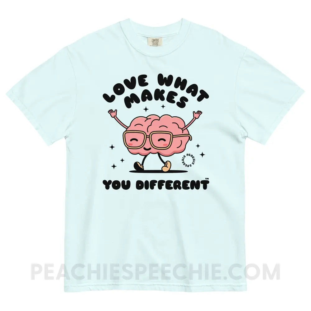 Love What Makes You Different™ Brain Character Comfort Colors Tee - Chambray / S - peachiespeechie.com