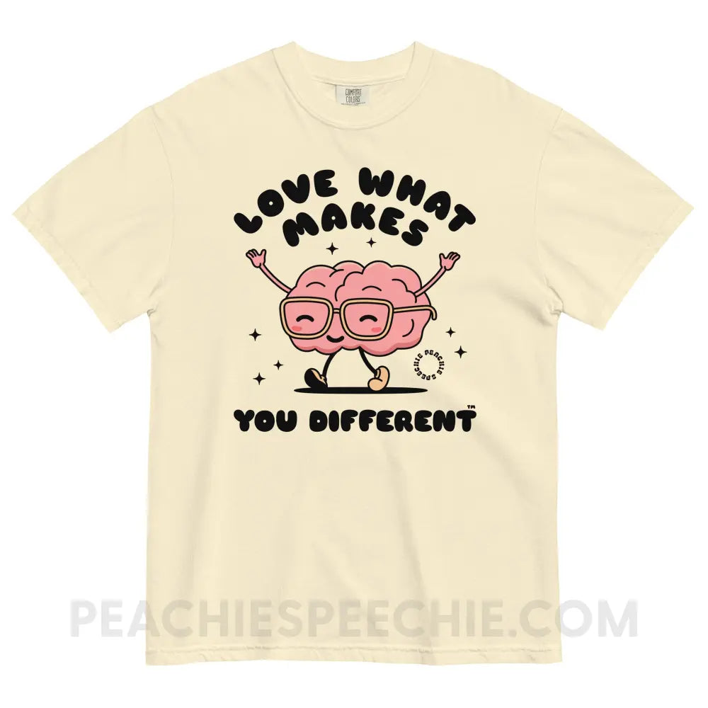 Love What Makes You Different™ Brain Character Comfort Colors Tee - Ivory / S - peachiespeechie.com