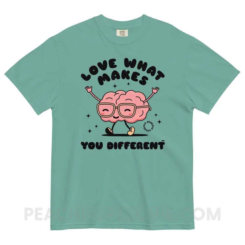 Love What Makes You Different™ Brain Character Comfort Colors Tee - Seafoam / S - peachiespeechie.com