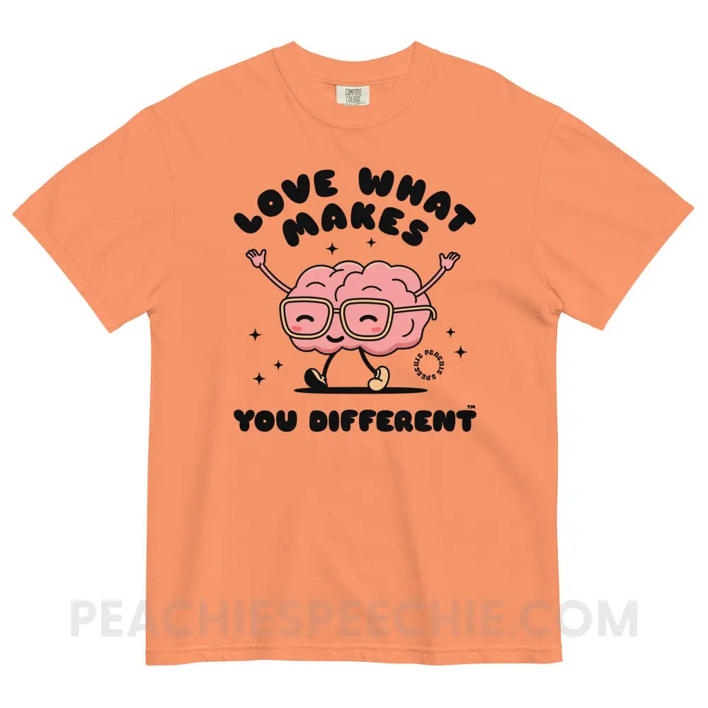 Love What Makes You Different™ Brain Character Comfort Colors Tee - Terracotta / S - peachiespeechie.com