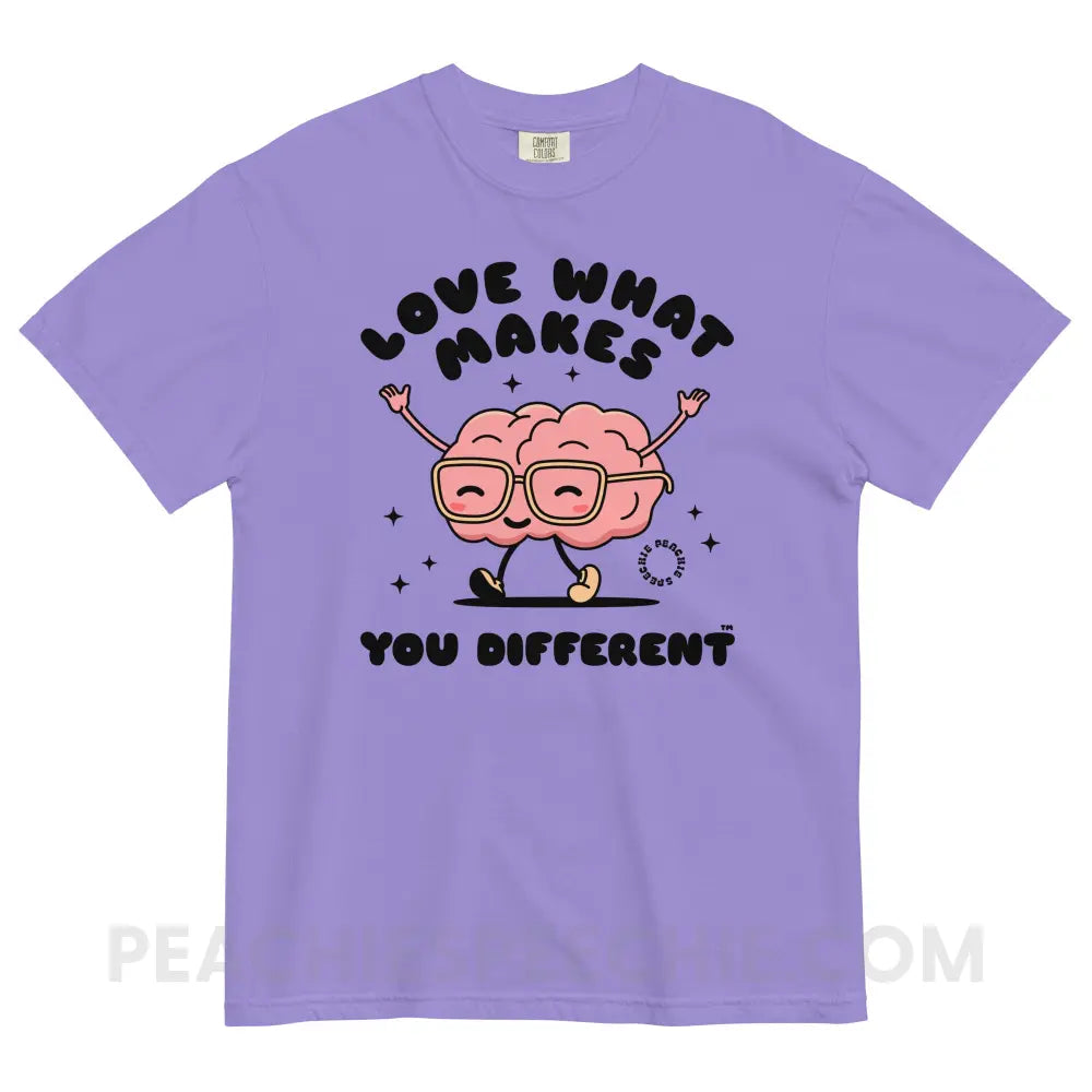 Love What Makes You Different™ Brain Character Comfort Colors Tee - Violet / S - peachiespeechie.com