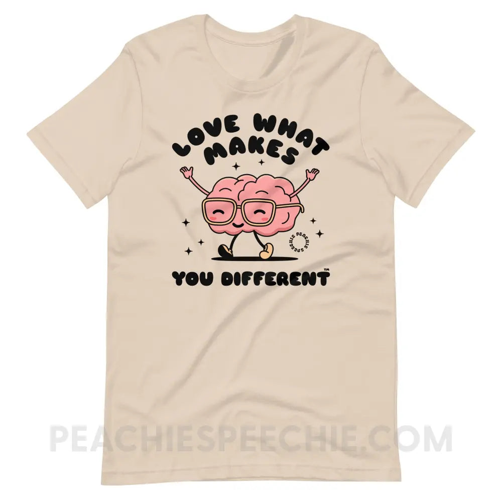 Love What Makes You Different™ Brain Character Premium Soft Tee - Cream / S - T-Shirt peachiespeechie.com