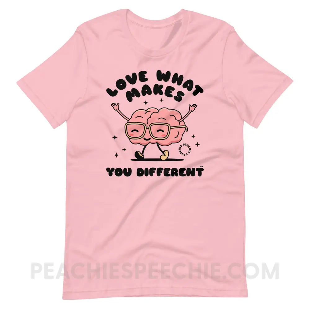 Love What Makes You Different™ Brain Character Premium Soft Tee - Pink / S - T-Shirt peachiespeechie.com