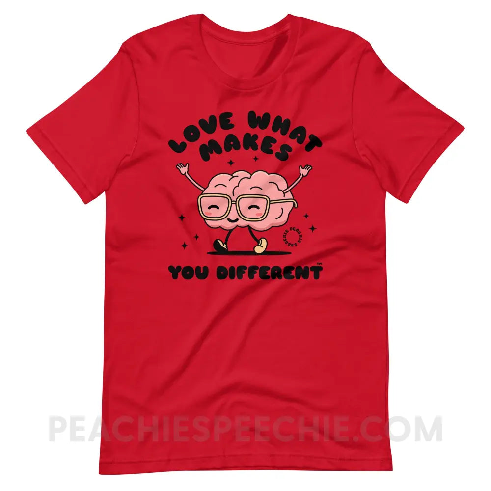 Love What Makes You Different™ Brain Character Premium Soft Tee - Red / S - T-Shirt peachiespeechie.com