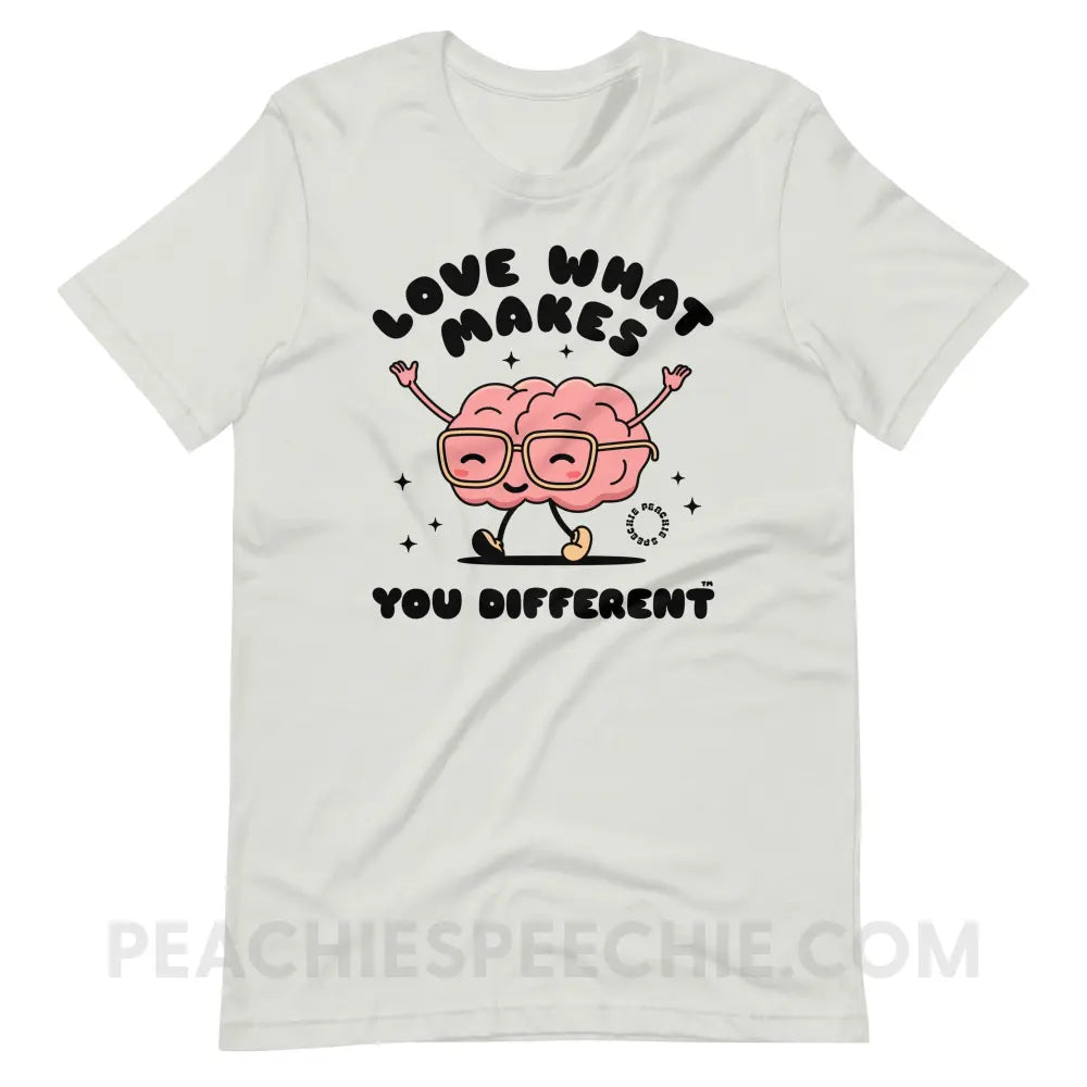 Love What Makes You Different™ Brain Character Premium Soft Tee - Silver / S - T-Shirt peachiespeechie.com