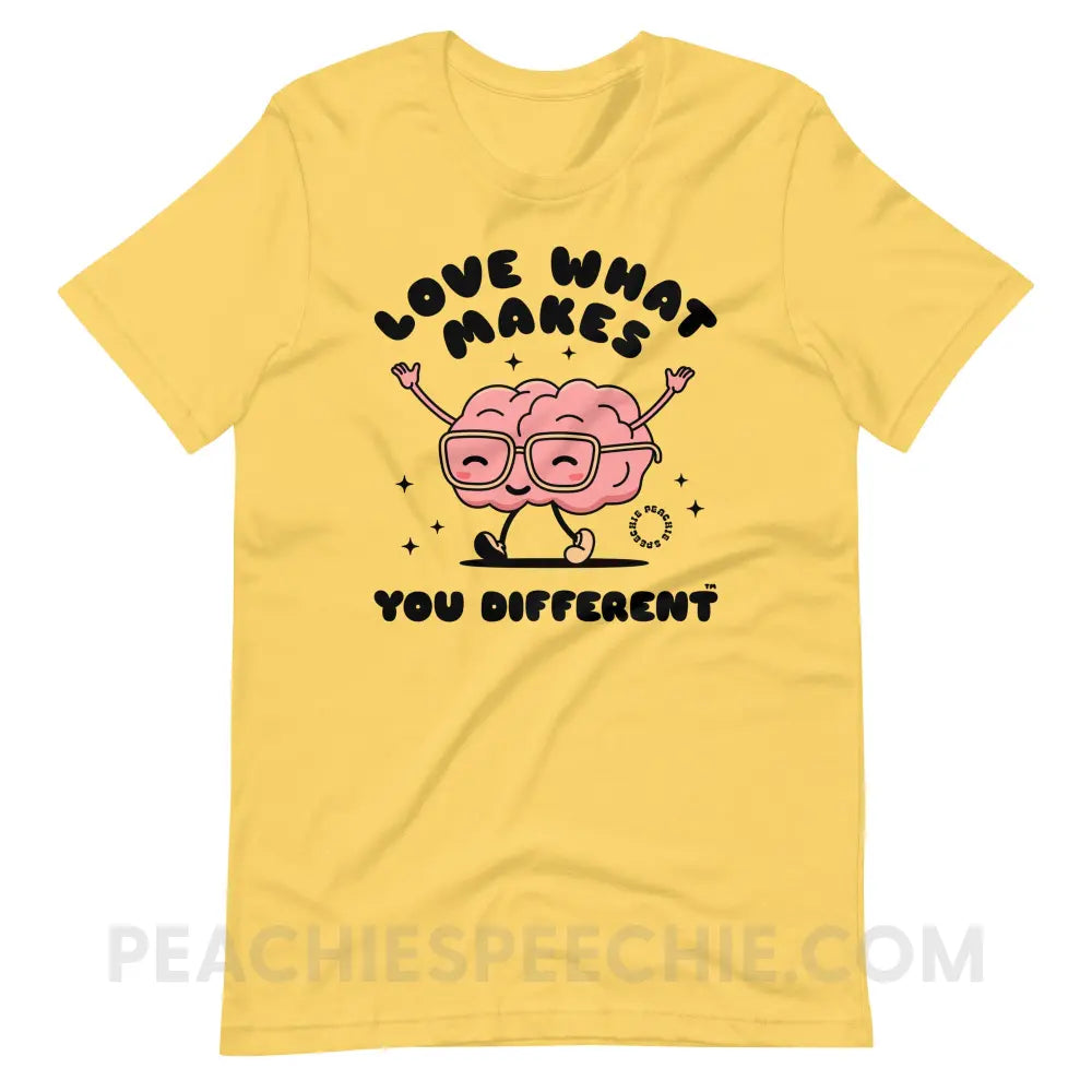 Love What Makes You Different™ Brain Character Premium Soft Tee - Yellow / S - T-Shirt peachiespeechie.com