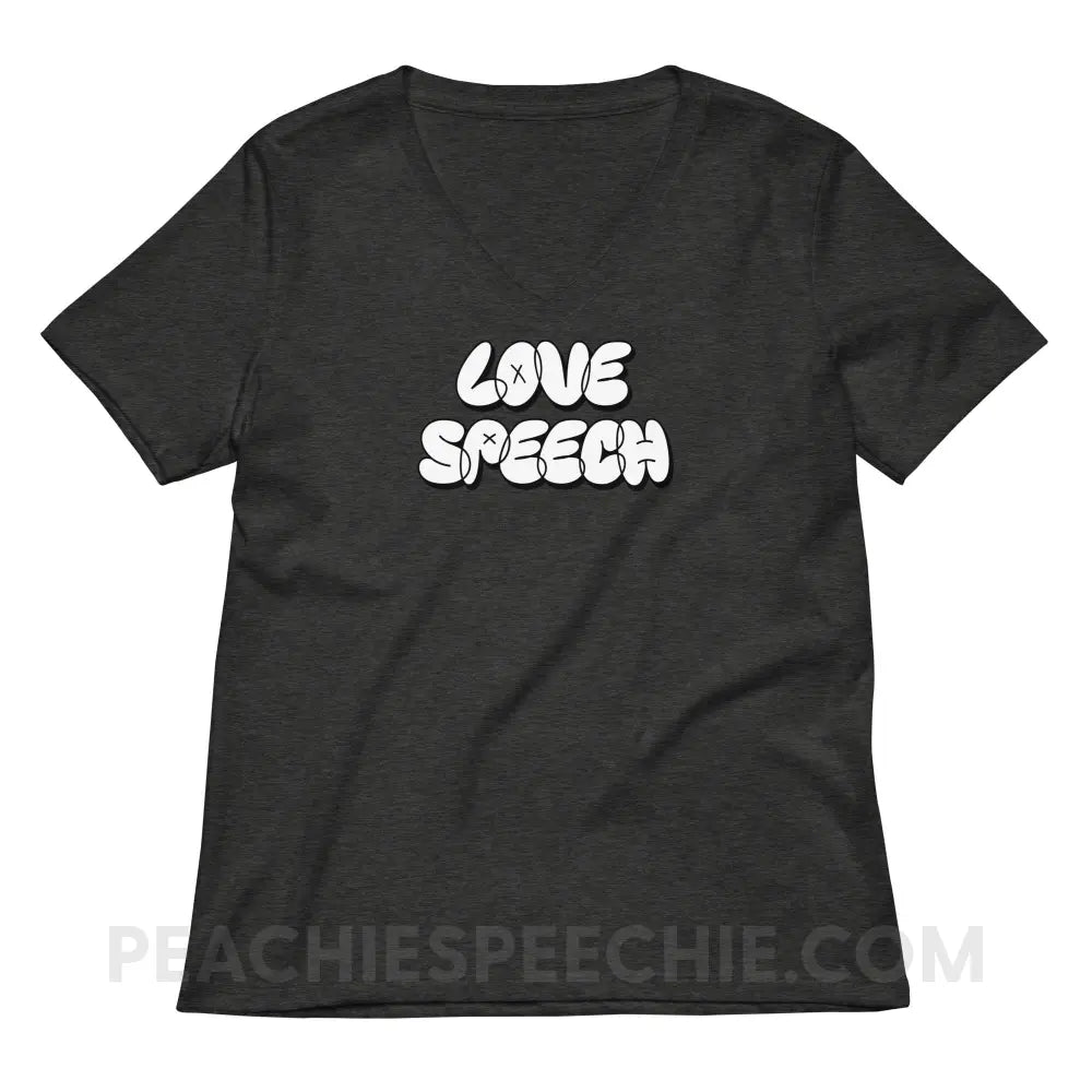 Love Speech Graffiti Women’s V-Neck - Dark Grey Heather / S - peachiespeechie.com