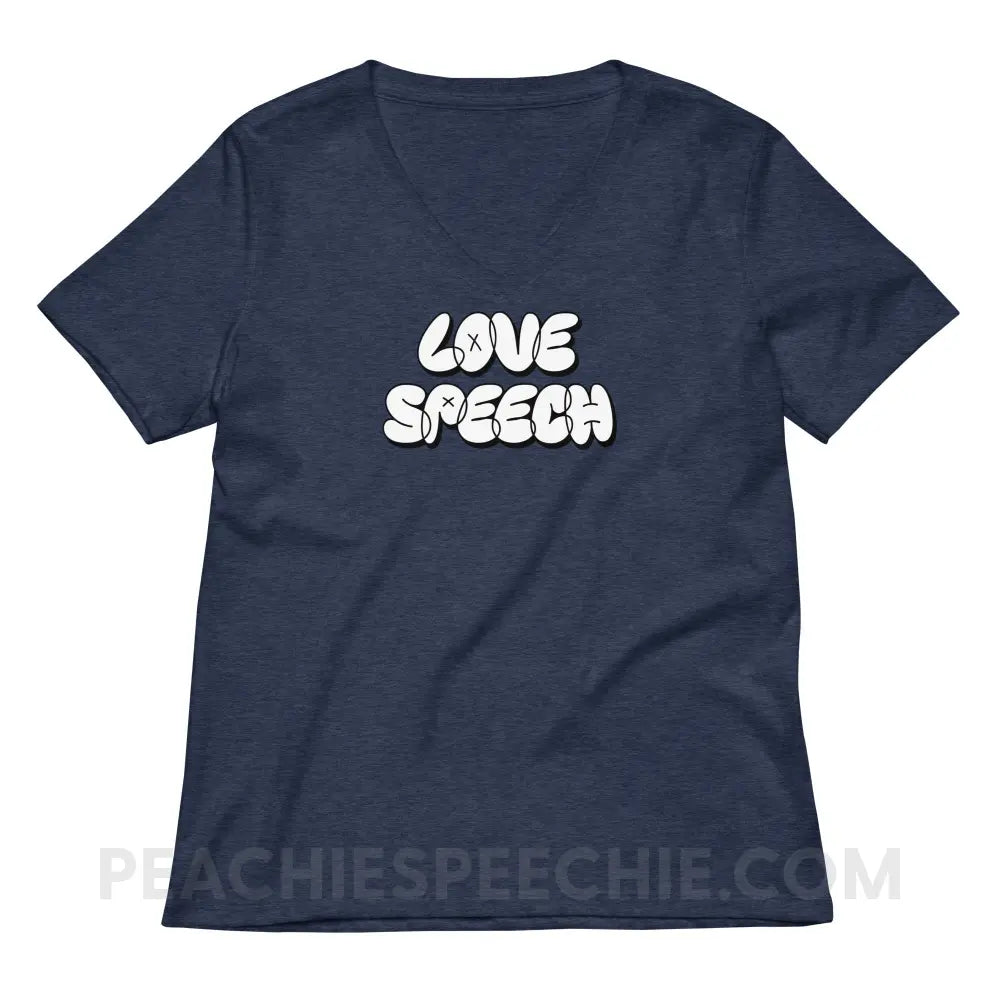 Love Speech Graffiti Women’s V-Neck - Heather Navy / S - peachiespeechie.com