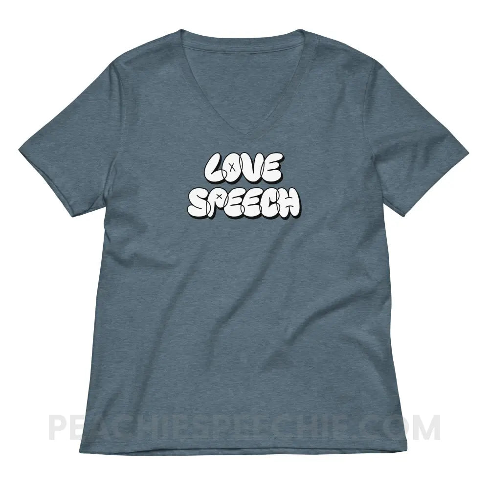 Love Speech Graffiti Women’s V-Neck - Heather Slate / S - peachiespeechie.com