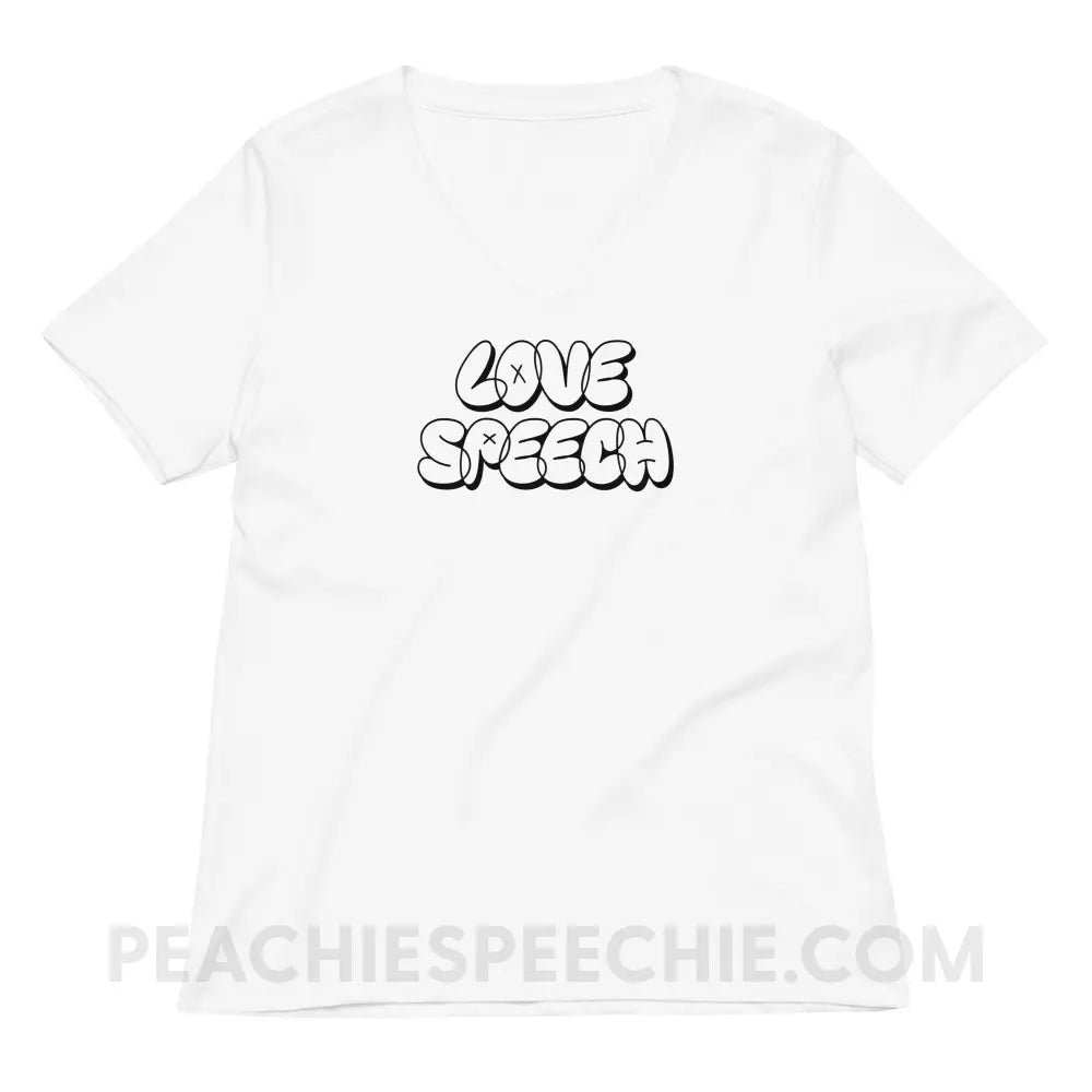 Love Speech Graffiti Women’s V-Neck - Solid White Blend / S - peachiespeechie.com