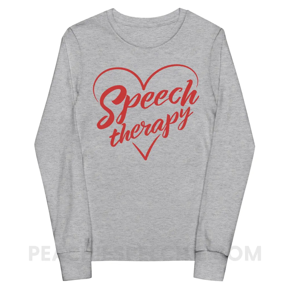 Love Speech Premium Youth Long Sleeve - Athletic Heather / S - peachiespeechie.com