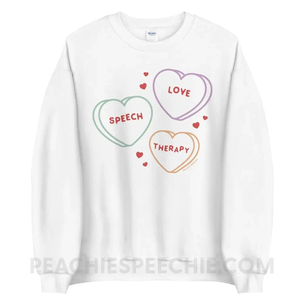 Love Speech Therapy Candy Hearts Classic Sweatshirt - White / S - peachiespeechie.com