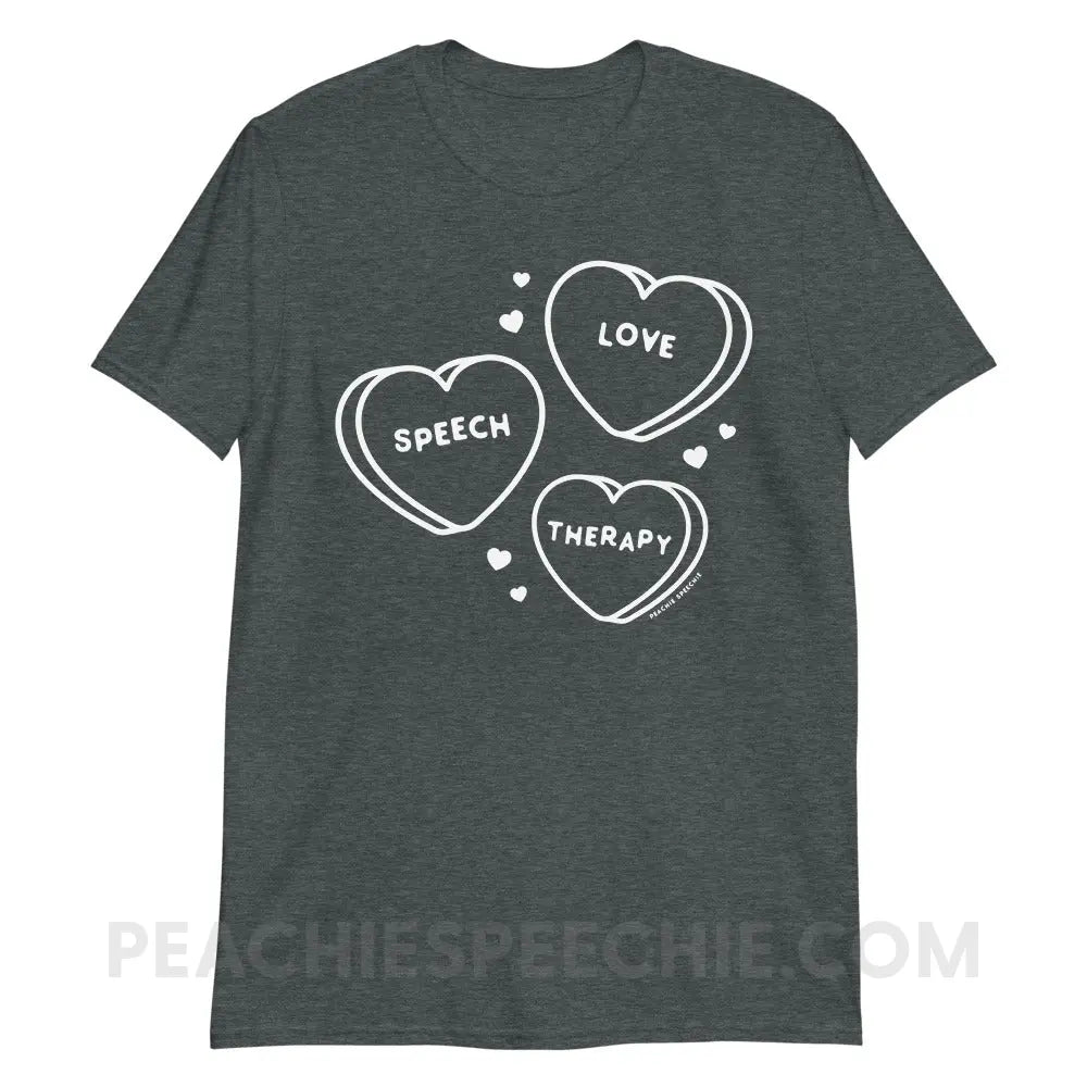Love Speech Therapy Candy Hearts Classic Tee - Dark Heather / S - peachiespeechie.com