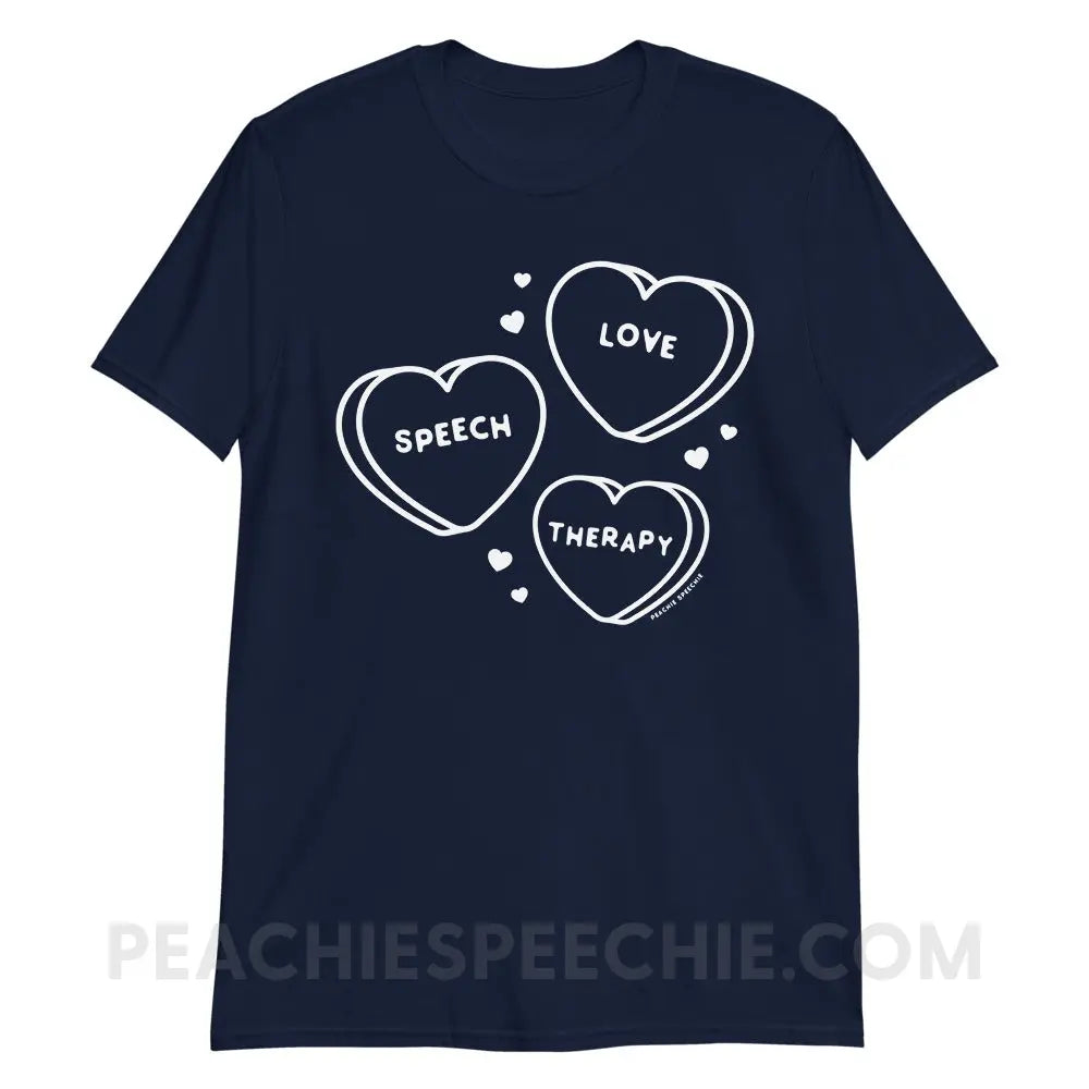 Love Speech Therapy Candy Hearts Classic Tee - Navy / S - peachiespeechie.com