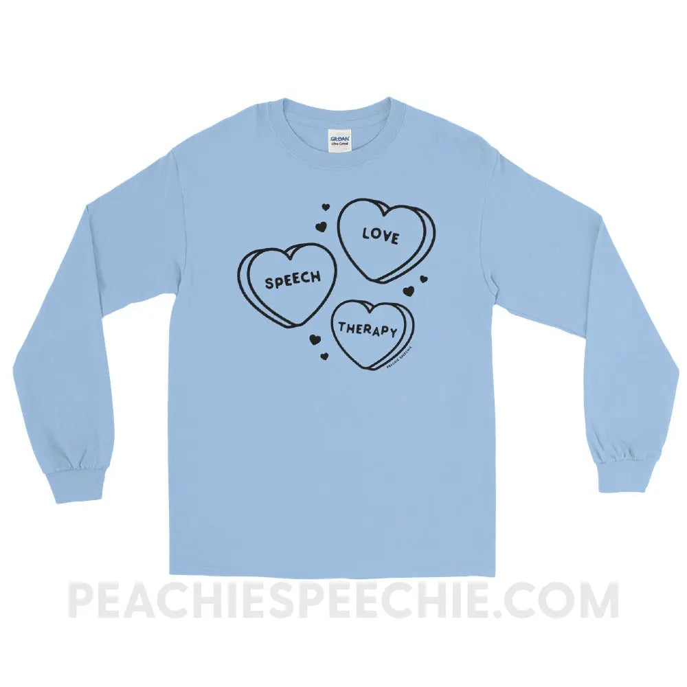 Love Speech Therapy Candy Hearts Long Sleeve Tee - Light Blue / S - peachiespeechie.com