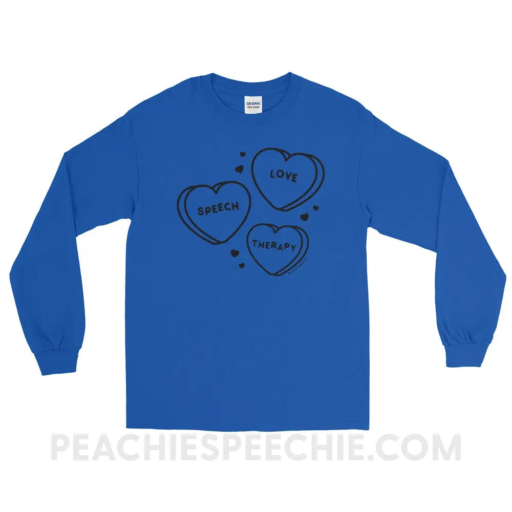 Love Speech Therapy Candy Hearts Long Sleeve Tee - Royal / S - peachiespeechie.com