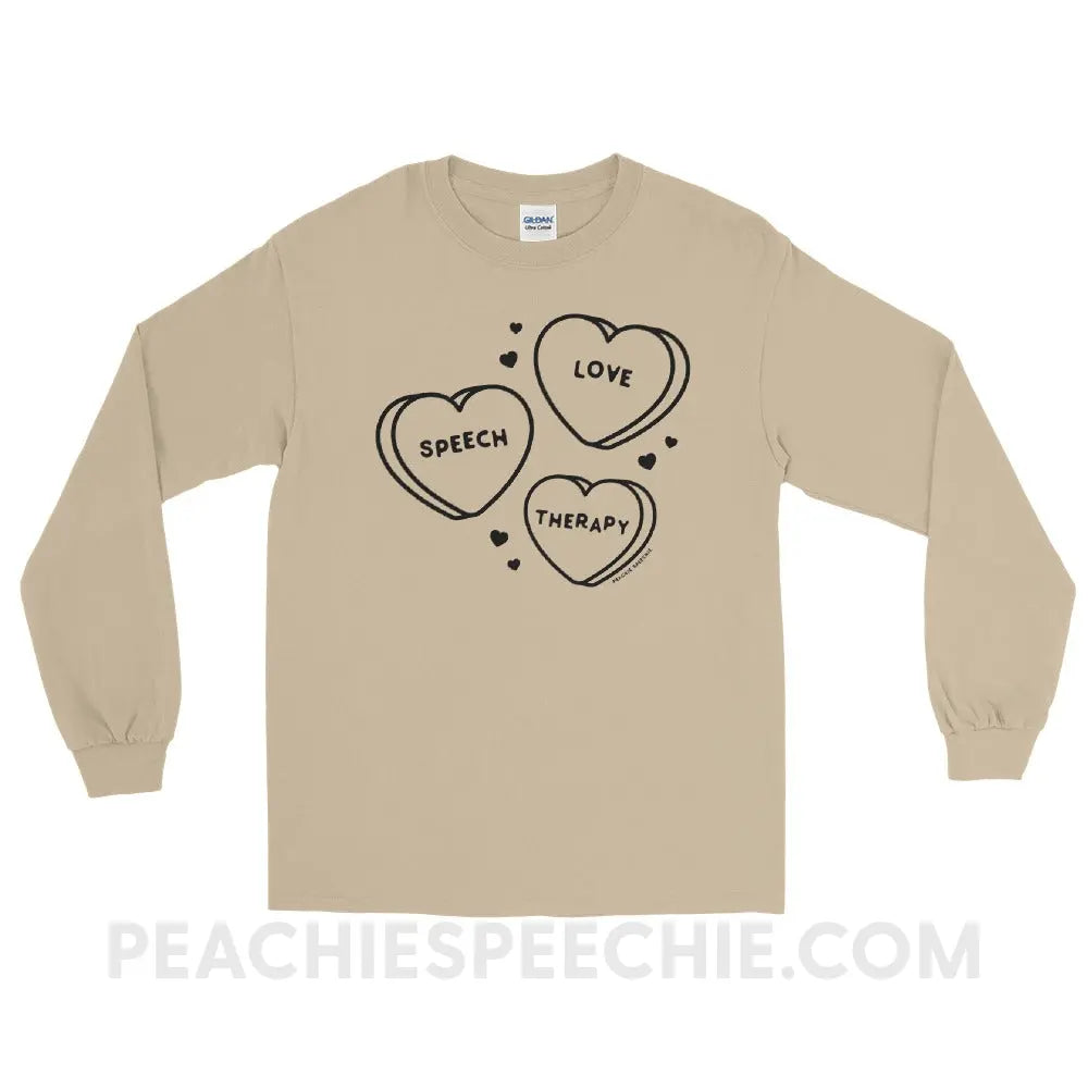 Love Speech Therapy Candy Hearts Long Sleeve Tee - Sand / S - peachiespeechie.com